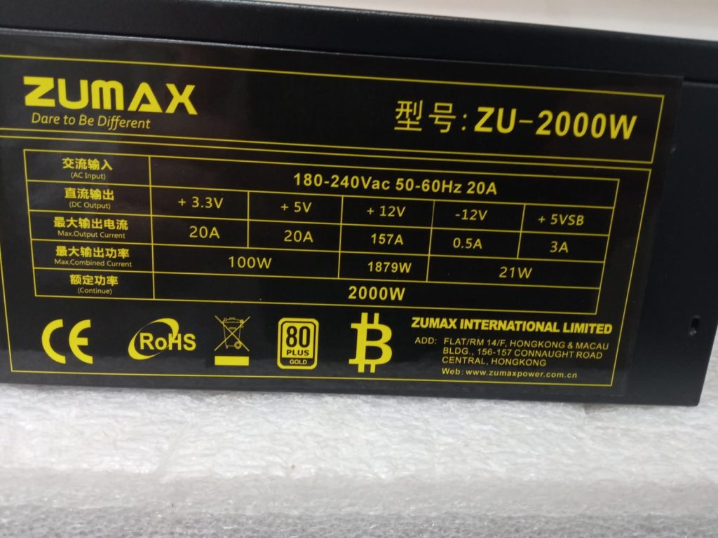 ספק כוח איכותי למיינינג ZUMAX 2000W